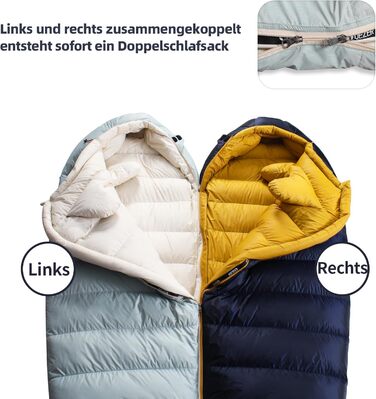 Спальний мішок зимовий Daunenschlafsack з графеновим покриттям, -24°C, 620FP, 1500г пуху, для кемпінгу, трекінгу, гірських походів (світло-зелений)
