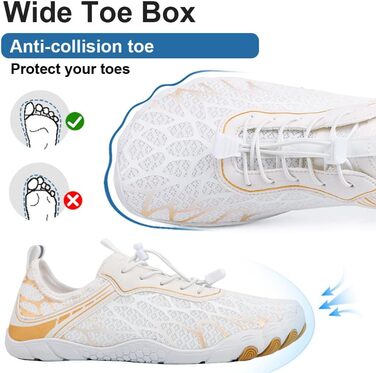 Взуття Barfuss для жінок та чоловіків: водяні, плавальні кросівки, дихаючі, швидковисихаючі, 36-46 EU, білий/золотий