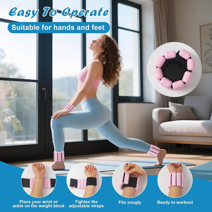 Набір манжет для ніг та зап'ястків BUCOMTU (2 шт.) - рожевий. Ідеально для йоги, танців, пілатесу, кардіо та ходьби