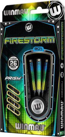 Дротики для дартсу WINMAU Firestorm, вольфрамові, 26 г, сталевий наконечник, набір з оперенням та хвостовиками, професійні