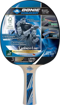 Тенісна ракетка Donic-Schildkröt Legends 700 FSC, AVS, ергономічна ручка, 2,0 мм губка, FSC дерево, ITTF покриття, універсальний розмір