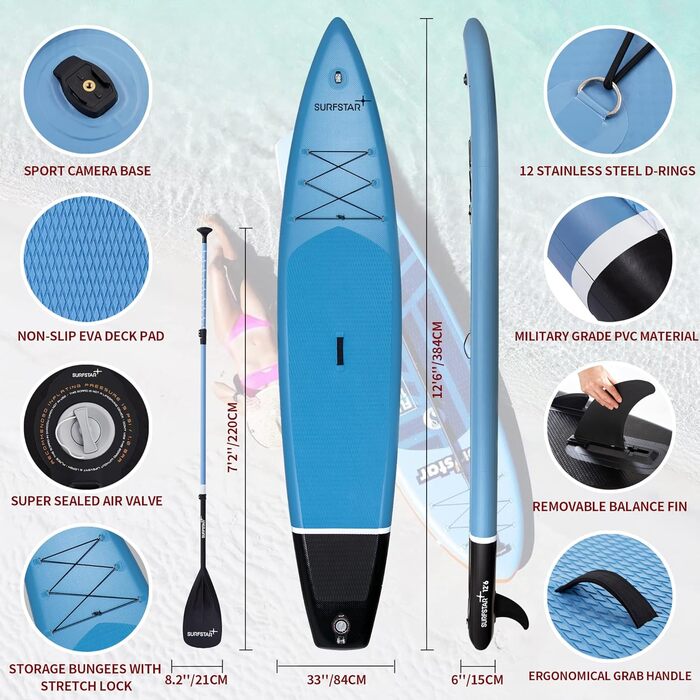 Надувна SUP-дошка Surfstar зі стійкою конструкцією, камеротримачем, повним комплектом аксесуарів для веслування стоячи