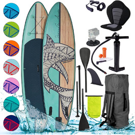 Надувна SUP дошка BRAST Shark 300-320 см, комплект із веслом 2в1, сидінням для каяка, тримачем для камери, насосом, рюкзаком, 5 років гарантії