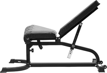 Мультифункціональна лава для жиму GORILLA SPORTS®, 13-рівнева регулювання, 151x63x114 см, зі стійкою для біцепса і фіксатором для ніг, сталева, чорна – тренувальна, універсальна, для фітнесу, жиму лежачи