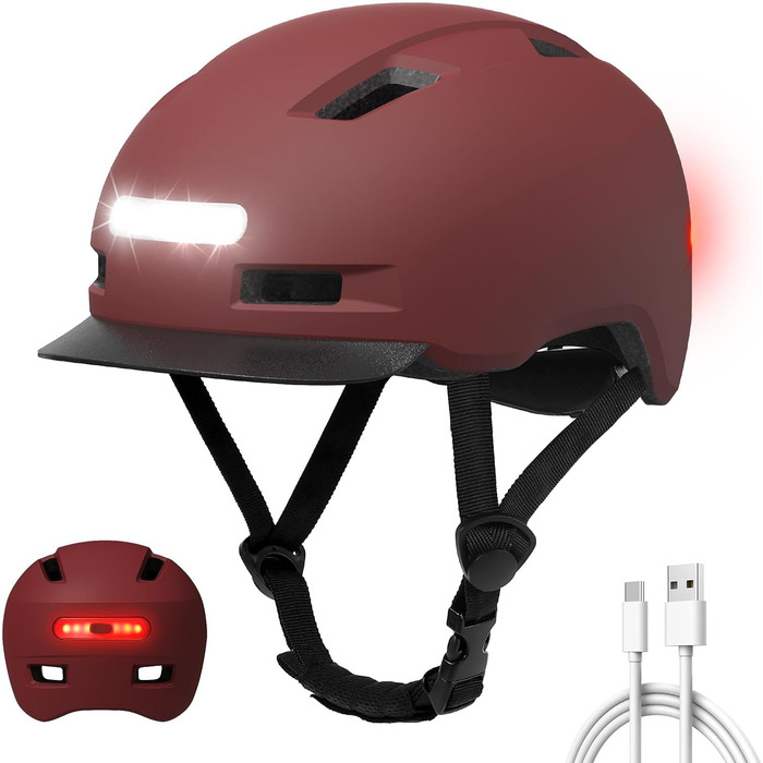 Велошолом Shinmax з USB світлом, 5 режимів, для чоловіків та жінок, з візором, для гірського та шосейного велосипеда, самоката, міських поїздок