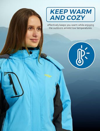 Жіноча гірськолижна куртка Wantdo, тепла флісова куртка, водонепроникна, дихаюча, вітрозахисна, з капюшоном, для активного відпочинку, турквіс, розмір M