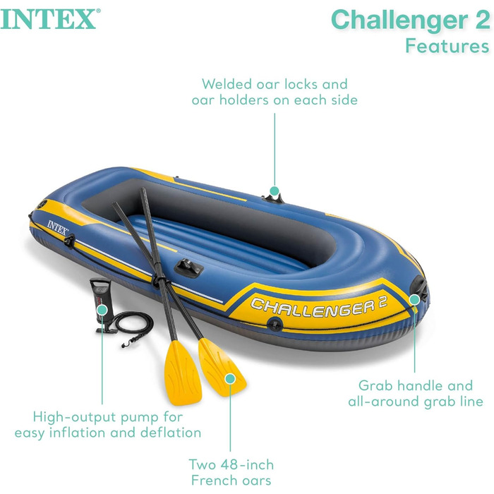 Надувний човен Intex Challenger 2, блакитно-жовтий, 236x114x41 см, одномісний