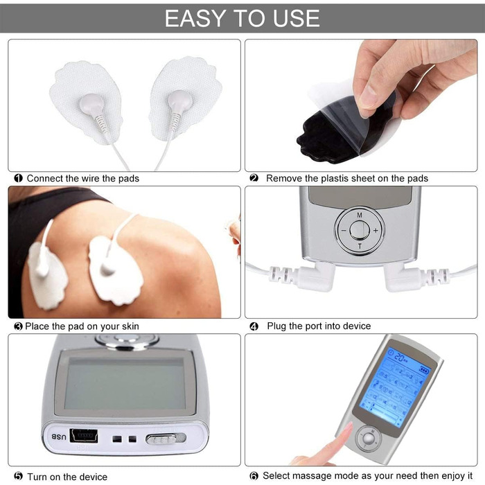 Пристрій TENS для зняття болю: EMS масажер з 2 каналами та 16 програмами для спини, шиї та плечей