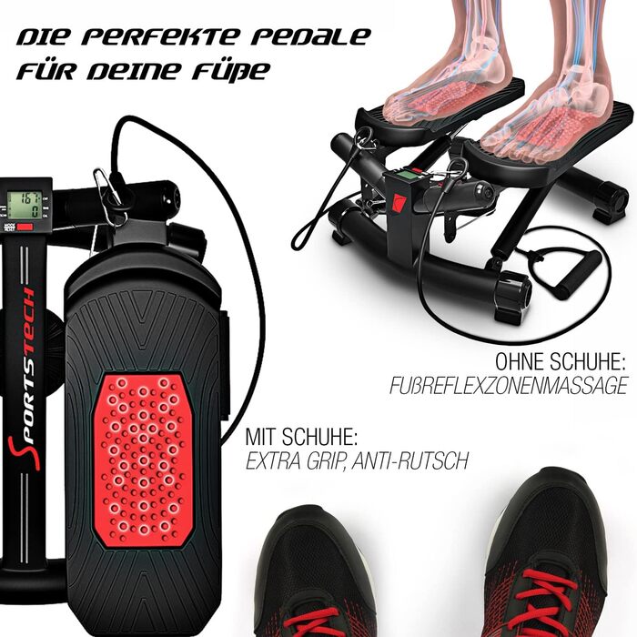 Степпер Sportstech 2в1 Twister з еспандерами, німецька якість, для дому, з дисплеєм, регульований опір, для початківців та досвідчених