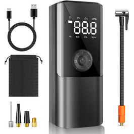 Електричний насос Viafexna 6000mAh, 150 PSI, з манометром для авто, велосипедів, м'ячів, матраців, лампа та Powerbank
