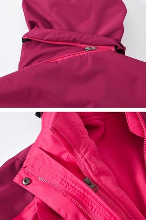 Жіноча 3-в-1 куртка Ysento: тепла флісова та водонепроникна софтшеллова куртка з капюшоном, рожево-рожевий колір, XXL