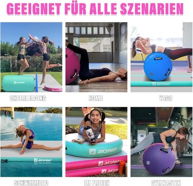 Airtrack AKSPORT з роликом для гімнастики: надувна килимок для дому, йоги, чеерлідингу, акробатики, ролінгів, 3м, рожевий