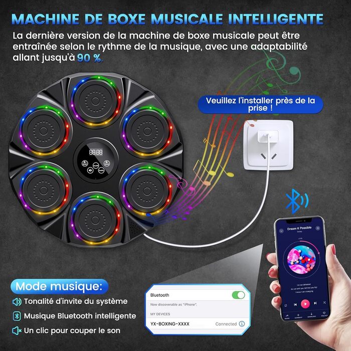 Музичний бокс-машина semai з LED, Bluetooth, 9 режимів швидкості, лічильник ударів, для тренувань та зняття стресу, 7 кольорів, для дітей і дорослих
