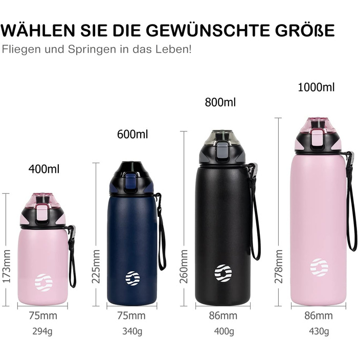 Дитяча термобутилка FJbottle з нержавіючої сталі 1 л, BPA-Free, герметична, для газованої води, спорт, школа, велосипед, чорна