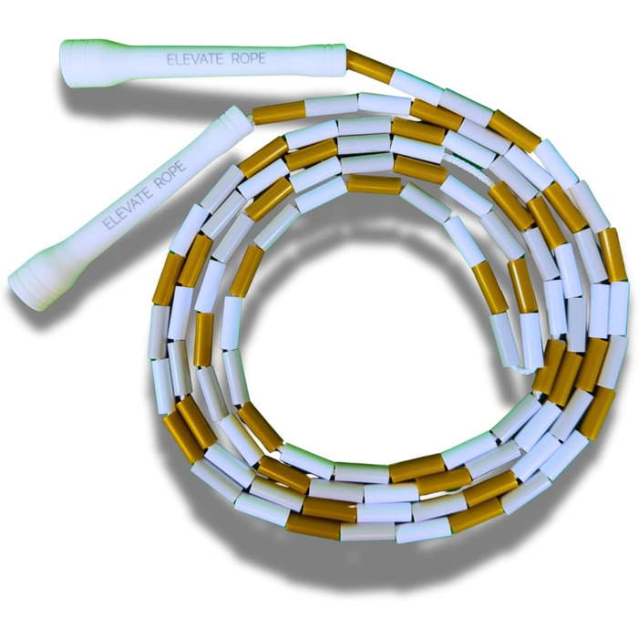 Стрибкове канат Elevate Rope Professionelles Perlen - 3м, регульований, якісні намистини, поліестер - для фрістайлу, кардіо, трюків, для всіх рівнів, внутрішнє/зовнішнє використання, білий/блакитний/золотий
