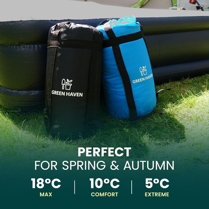 Спальний мішок Green Haven Mumienschlafsack з внутрішньою кишенею, 150 г/м² – водонепроникний, легкий, для кемпінгу та активного відпочинку – 3-сезонний, для весни, літа та ранньої осені, універсальний розмір, блакитний
