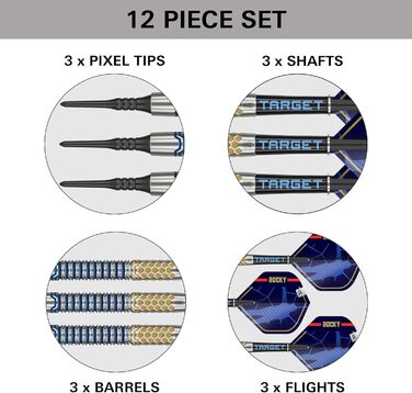 Дротики Target Josh Rock Gen 1, 90% вольфрам, 20 г, електронні Pixel Softdarts з чорними наконечниками, ігрова серія