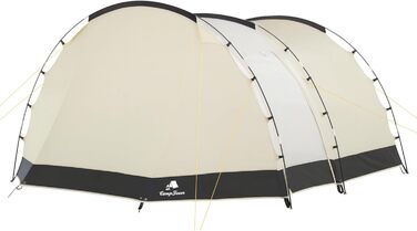 Намет CampFeuer Super+ для 4 особи: великий тунельний намет з 2 входами та тамбуром, 3000 мм водовідштовхування | Груповий, сімейний намет для кемпінгу Sand/Schwarz
