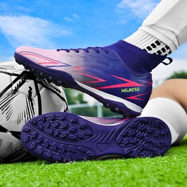 Черевики для футболу чоловічі та дитячі з високим верхом, TF, для занять спортом та футболу, розмір 34 EU, фіолетовий колір