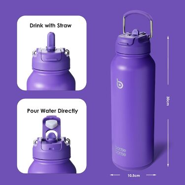 Спортивна пляшка BOTTLE BOTTLE, 1,2 л, нержавіюча сталь, ізольована, з трубочкою та контейнером для пігулок, темно-фіолетова