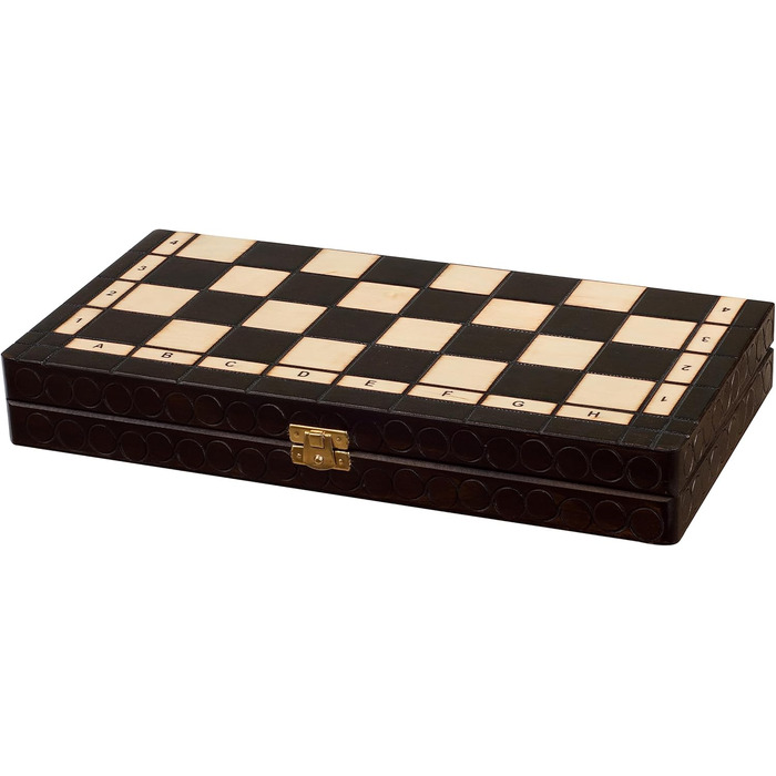 Шахи Sunrise Chess & Games Schachperle середні, традиційні польські фігури, випалене та розписане вручну шахове поле, дерев'яна шкатулка з відділеннями, коричневі