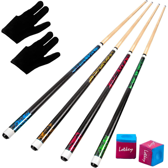 Набір для більярду Horse Billardqueue: 4 більярдні кийки з канадського акації, 58 дюймів, вага 18-21 oz, 2 крейди, для дорослих