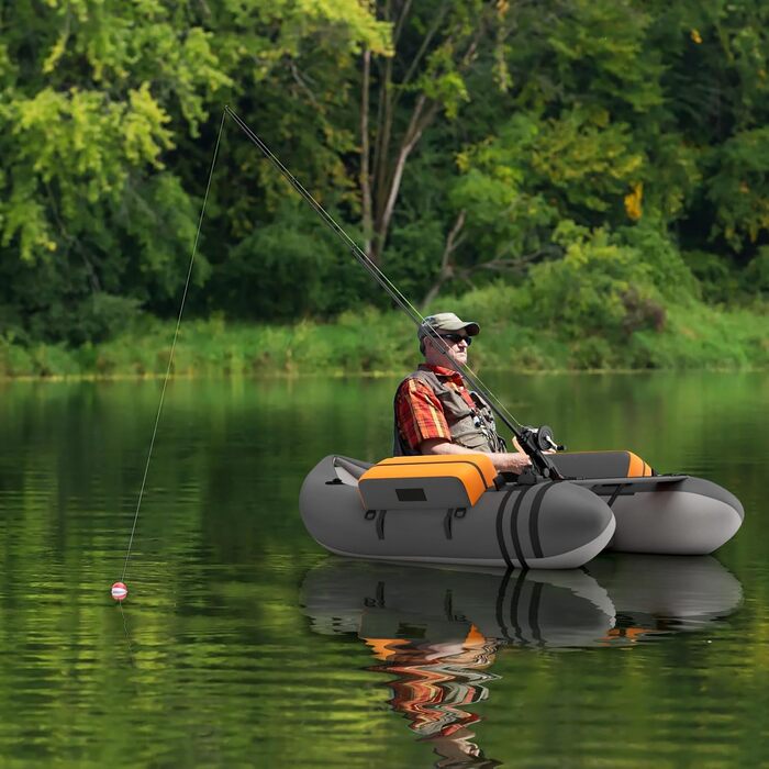 Надувне човен FANTASK для риболовлі з насосом, веслами та ременями, bellyboat, 150 кг, сірий