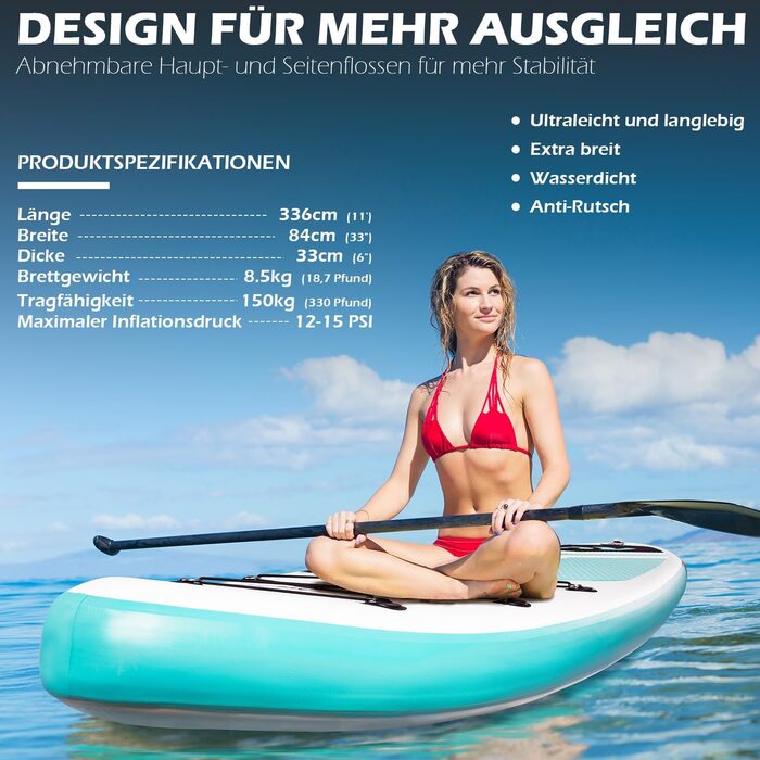 Надувний SUP-борд ADVENOR з аксесуарами: весло, рюкзак, насос, лінія, сумка, ремкомплект (зелений)