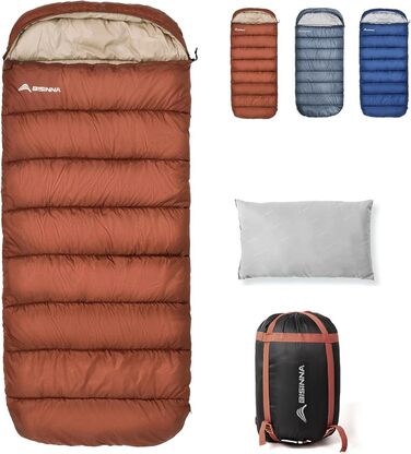 Спальний мішок BISINNA XXL для великих дорослих, 3-4 сезони, зимовий, теплий, для кемпінгу, оранжевий, 1.5 кг