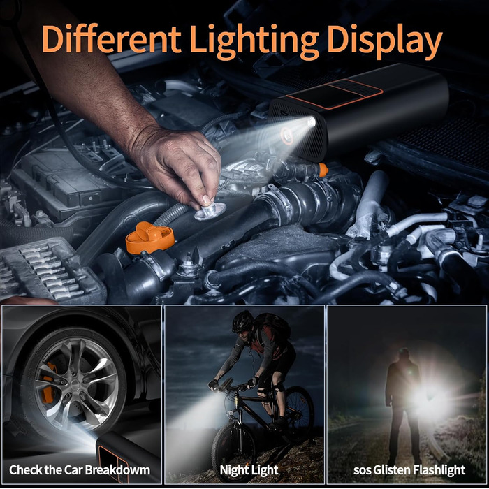 Електричний повітряний насос 150 PSI - акумуляторний компресор з LED-дисплеєм, перезаряджається для велосипеда, авто, мотоцикла та м'ячів