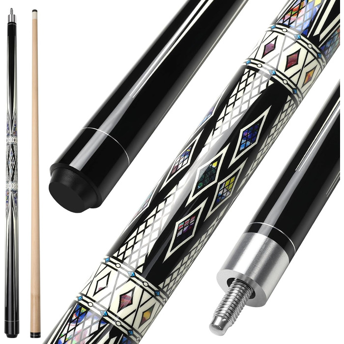 Більярдний кий Pool Queue 58 дюймів, тверде дерево, 13 мм наконечник, для професійних гравців, 1/2 кий, чорний