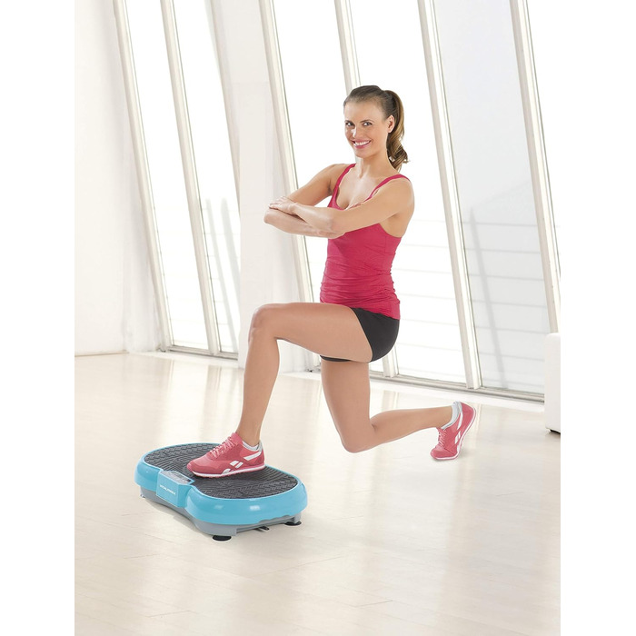 VITALmaxx Вібротренажер 200 Вт, 4-частини, блакитний, LCD-дисплей, пульт дистанційного керування, 99 рівнів вібрації, 9 програм, 3 зони вібрації, еспандери з ручками