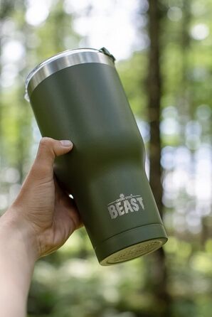 Термочашка Beast 1050 мл армійсько-зелена, багаторазова, з 2 трубочками та щіткою, двошаровий термостакан з нержавіючої сталі для кави або айс-кави, 40 унцій