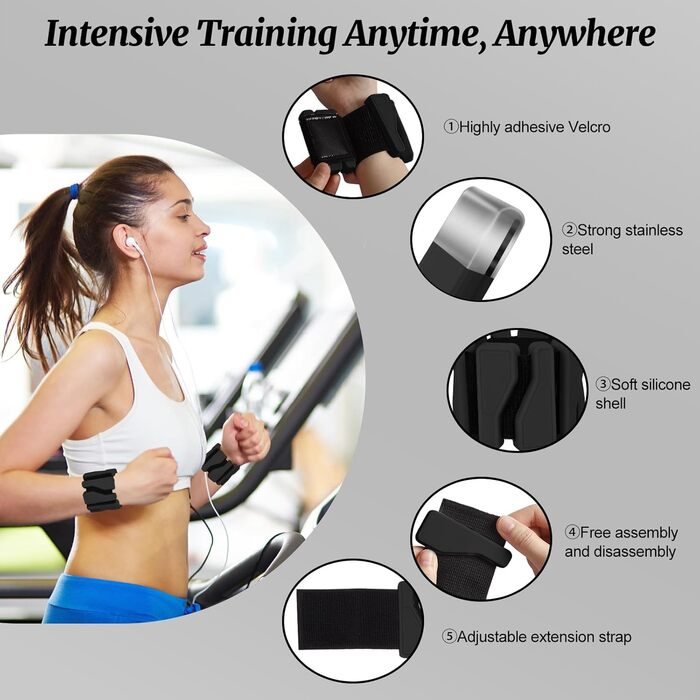 Набір манжет для збільшення ваги 2 шт. (0,46 кг кожна), регульовані ваги для зап'ястя, фітнес-браслети з вагою, ваги для ніг для танців, балету, пілатесу, кардіо, аеробіки, ходьби, зелений (чорний)