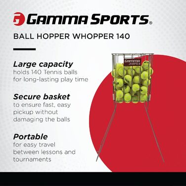 Контейнер для тенісних м'ячів GAMMA Whopper 140 — тримач, збірник, органайзер для легкого збирання, транспортування та зберігання, міцний пластиковий, на 140 м'ячів, різні розміри та кольори