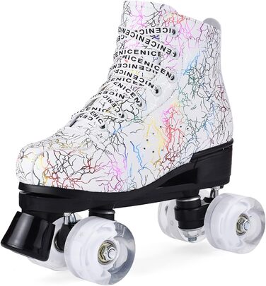 Жіночі класичні ролики для катання, ролики з 4 колесами в дворядний, комфортні ролики для початківців, LED ролики (білий, 36)