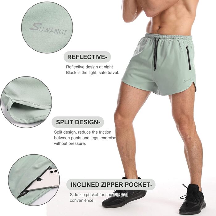 Шорти спортивні чоловічі Suwangi, короткі, швидковисихаючі, з внутрішньою сіткою, спортивні шорти з кишенею (XL, світло-блакитний)