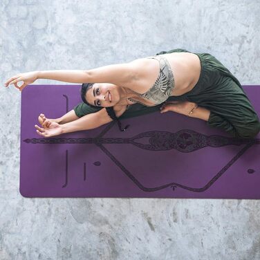 Yogamat Liforme з принтом – система вирівнювання, нековзна, екологічна, біорозкладна, стійка до поту, довга, широка та товста (фіолетовий)