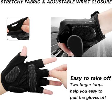 Велосипедні рукавички BIKINGMOREOK: півпальчикові, дихаючі, з гелевою амортизацією, для MTB та шосе, чорні, унісекс