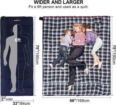 Спальний мішок Redcamp XL з бавовни, теплий, зі знімною капюшоном, фланелевий, компактний, 3-4 сезони, для дорослих та дітей, для кемпінгу, риболовлі, зимовий, блакитний, 2lbs наповнювач