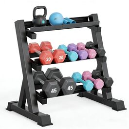 Дірекс стійка для штанги з 3/5 рівнями, для гантелей, гир, штанги, до 500 кг, регульована (з набором гантелей 10 кг, фіолетовий)