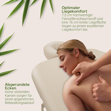 Масажний стіл Zen з круглими кутами, складний та регульований по висоті - професійний масажний стіл з цільного дерева з регульованою спинкою, підголівником, підлокітниками та кишенею (кремовий)