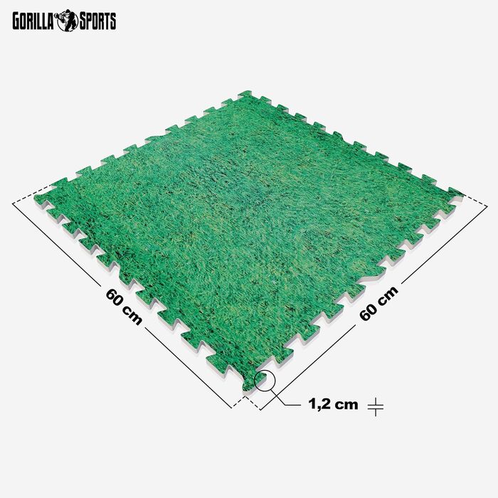 Набір захисних пазл-матів для підлоги GORILLA SPORTS (16 шт), 60x60x1.2 см, EVA піна, протиковзкі килимчики для фітнесу та тренувань, колір: трава (5,76 м²)