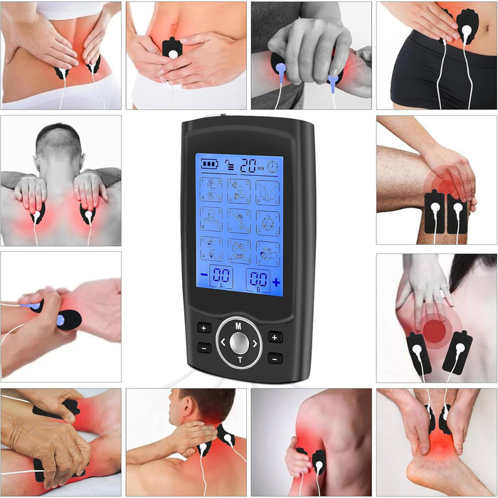 Апарат для терапії болю TENS EMS, електроспур з 36 програм, 12 електродів, для зняття болю