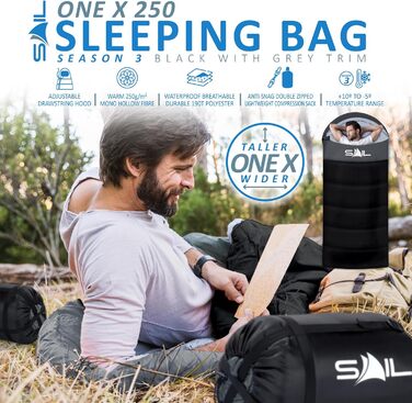 Спальний мішок SAIL XL для великих людей, 3-4 сезони, 1,6-2,7 кг, легкий, водонепроникний, для відпочинку на природі, походів, кемпінгу, чорного кольору