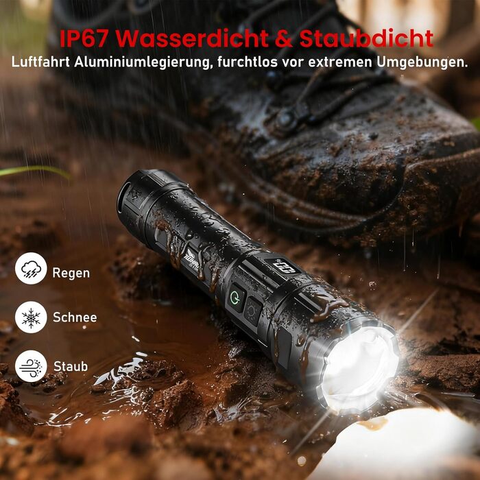 Ліхтарик Shadowhawk LED акумуляторний 2 шт. | Тактичний ліхтарик (2 вимикачі) 500000 люмен, до 1000 м, 12 годин роботи, для кемпінгу/походу/відпочинку на природі, регульована яскравість, чорний