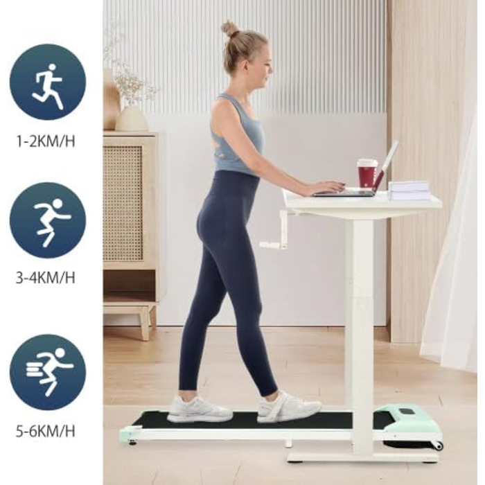 Бігова доріжка SogesHome 2 в 1 для дому, Walking Pad, фітнес-тренажер із пультом, 1-6 км/год, LED-дисплей, Bluetooth-динамік, зелена