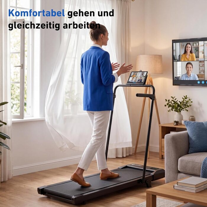 Бігова доріжка DeerRun Walking Pad з нахилом 6% для дому та офісу, компактний тренажер під стіл з LED-дисплеєм, пультам та підтримкою App, до 136 кг (Чорний)
