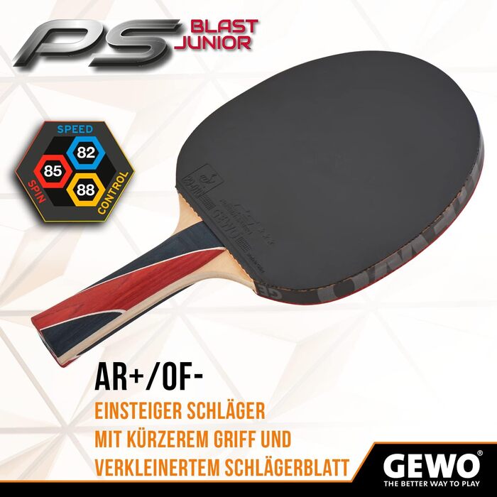 Дитяча ракетка для настільного тенісу GEWO PS Blast Junior, ITTF, для початківців, з контролем і високим обертанням, 1,8 мм губка, конкавна ручка