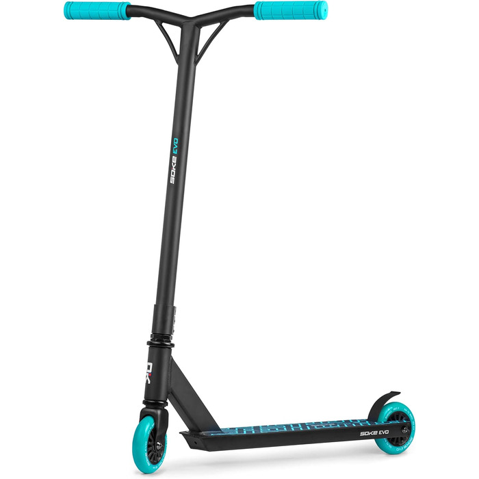 SOKE Evo: Скутер для екстремального катання в скейтпарку – ABEC-9 підшипники з вуглецевого волокна, сталеві, PU-колеса 88A, Y-образний кермо з TPR-покриттям, алюмінієва дека (чорний/синій)